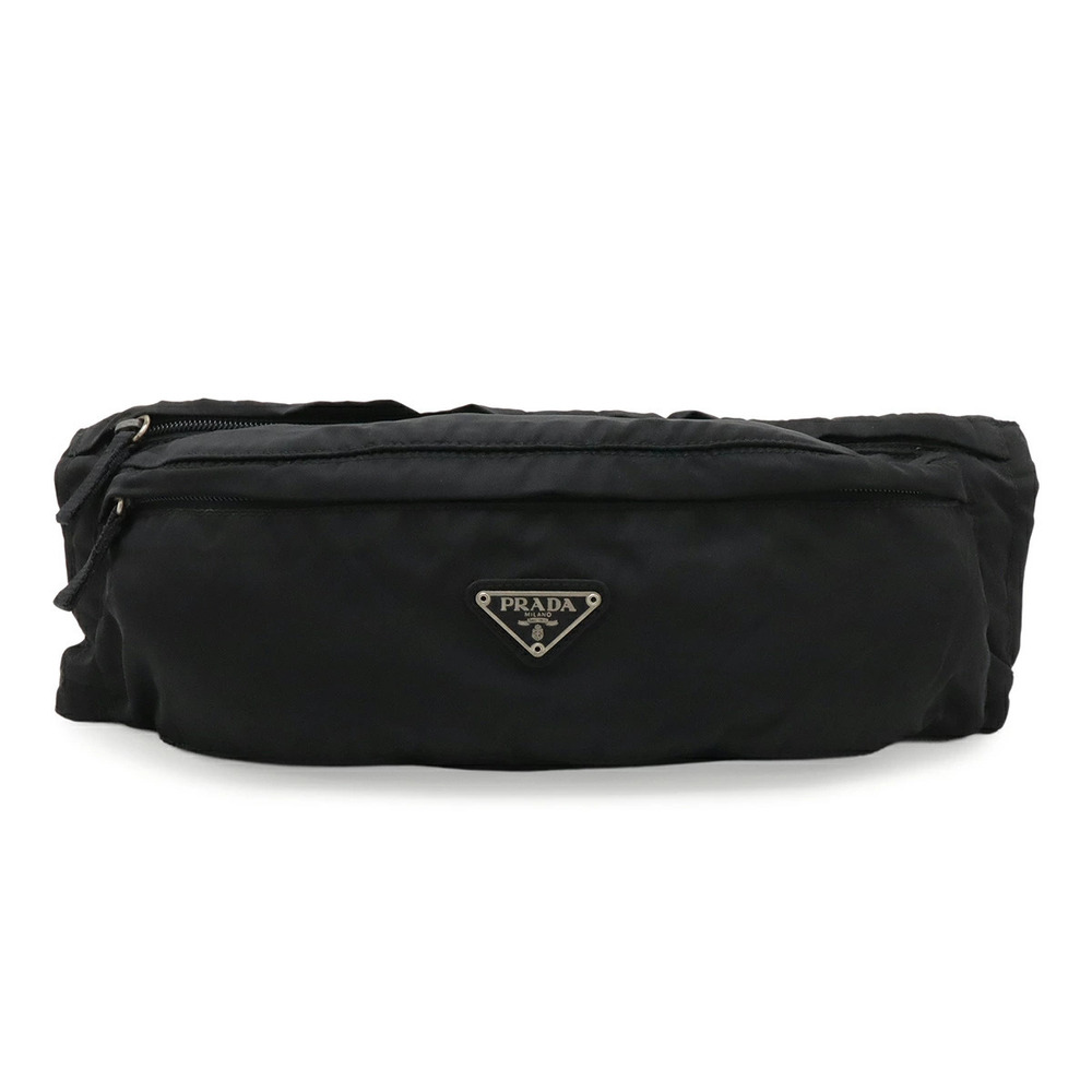 Prada Triangle Waist Pouch Clutch Bag Body Hip Black Nero Black